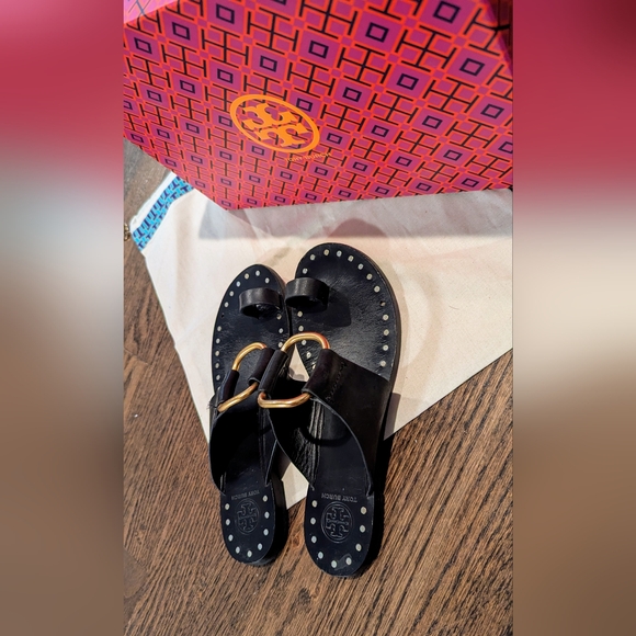 Tory Burch Brannan Studded Sandals Black Leather Women's 6.5 $248 - Picture 10 of 16